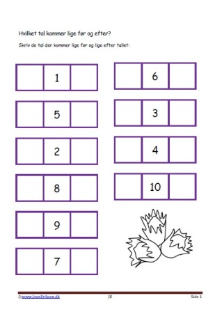 Hvilket tal før og efter. Elevopgave med taltræning til matematikundervisningen.