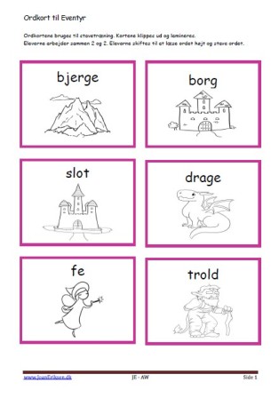Stavekort og ordkort til undervisningen i indskolingen og mellemtrinnet. Eventyr.