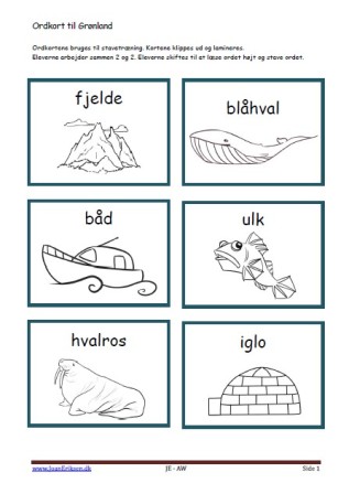 Stavekort og ordkort til undervisningen i indskolingen og mellemtrinnet. Grønland.