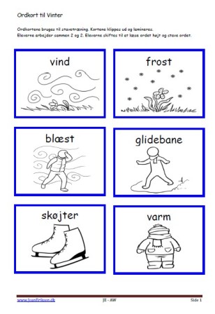 Stavekort og ordkort til undervisningen i indskolingen og mellemtrinnet. Vinter