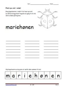 Find nye ord i ordet, en elevopgave til undervisning i sproglig forståelse.