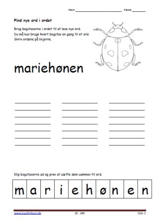 Find nye ord i ordet, en elevopgave til undervisning i sproglig forståelse.