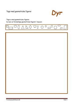 Tegn med geometriske figurer. Elevopgave til matematik undervisningen i geometriske figurer. Dyr.