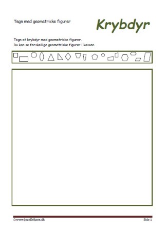 Tegn med geometriske figurer. Elevopgave til matematik undervisningen i geometriske figurer. Krybdyr.