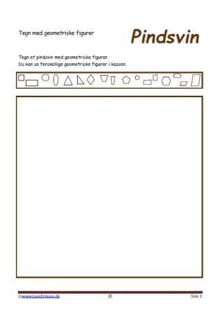 Tegn med geometriske figurer. Elevopgave til matematik undervisningen i geometriske figurer. Pindsvin.