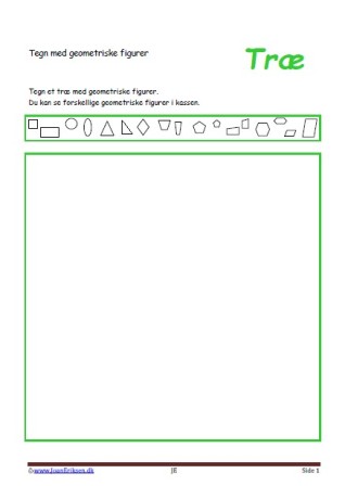 Tegn med geometriske figurer. Elevopgave til matematik undervisningen i geometriske figurer. træ