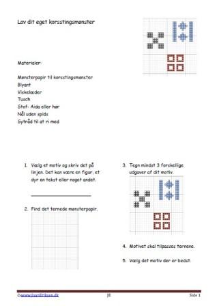 Lav selv korsstingsmønster, Korssting, Petit point, Håndværk og Design. Undervisning,