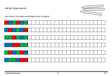 Mal mønsterne i den rigtige rækkefølge. Matematik undervisning i indskolingen.