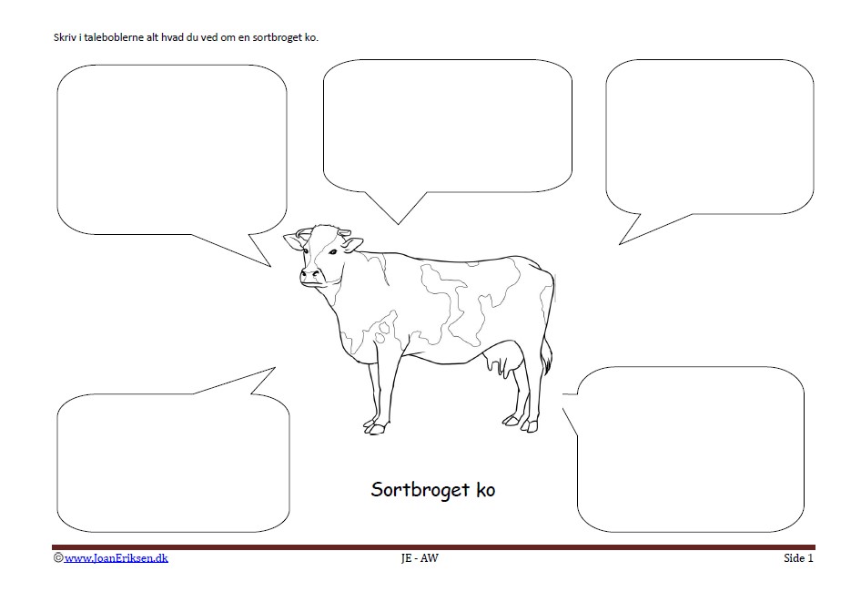 Skriveark med talebobler til faglitteratur og børnestavning. Undervisning i indskolingen og mellemtrinnet. ko