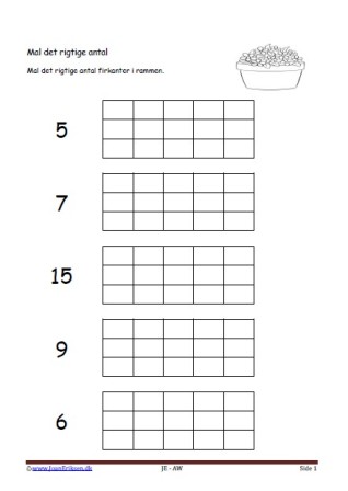 Undervisning i matematik. Mal det rigtige antal. Blomster, bolig.