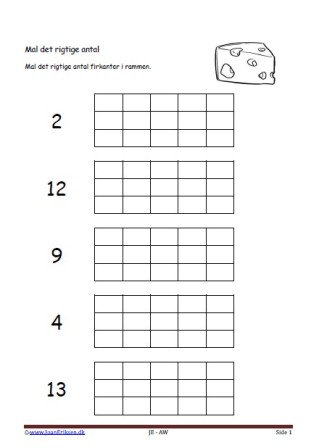 Undervisning i matematik. Mal det rigtige antal. Ost, mad,