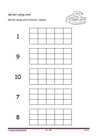 Undervisning i matematik. Mal det rigtige antal. Slange, Cirkus.