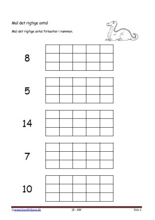 Undervisning i matematik. Mal det rigtige antal. Drage, Eventyr.