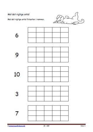 Undervisning i matematik. Mal det rigtige antal. Kat, Kæledyr, landrug. Pattedyr.