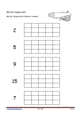 Undervisning i matematik. Mal det rigtige antal. Kanoner, Pirater og sørøver.