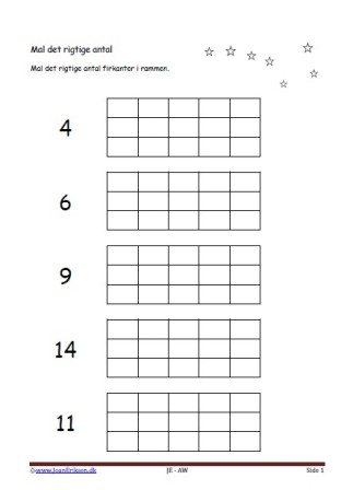 Undervisning i matematik. Mal det rigtige antal. Stjernetegn, Rummet.