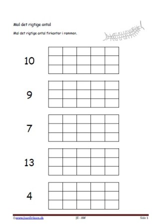 Undervisning i matematik. Mal det rigtige antal. Skolopender, smådyr.