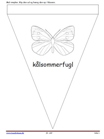 Vimpler til ophængning i klasseværelset til temaerne Insekter og sommer. Kålsommerfugl.