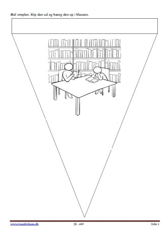 Vimpler til ophængning i klasseværelset til temaet skole. Bibliotek.