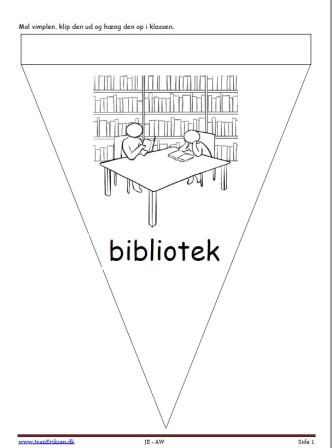 Vimpler til ophængning i klasseværelset til temaet skole. Bibliotek.