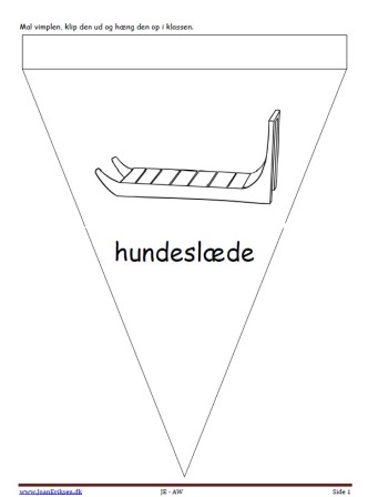 Vimpler til ophængning i klasseværelset til temaerne Zoologisk have, Grønland og Pattedyr. Hundeslæde.