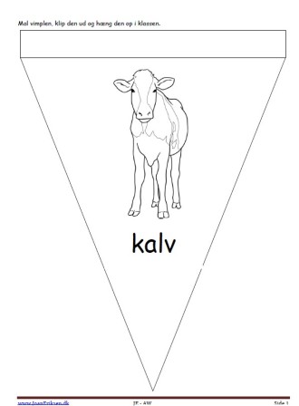 Vimpler til ophængning i klasseværelset til temaerne Landbrug og Pattedyr. Kalv.