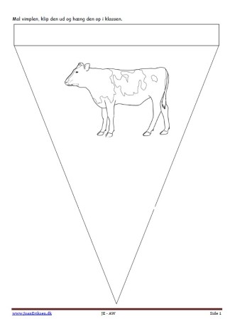 Vimpler til ophængning i klasseværelset til temaerne Landbrug og Pattedyr. Kvie.
