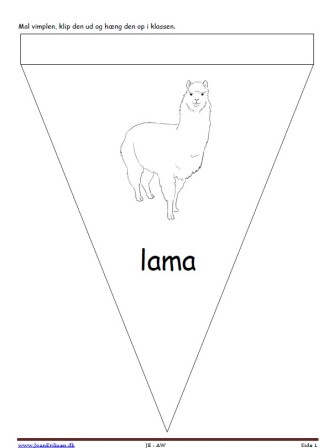 Vimpler til ophængning i klasseværelset til temaerne Zoologisk have og Pattedyr. Lama