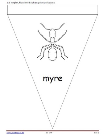 Vimpler til ophængning i klasseværelset til temaerne Insekter og skoven. Myre.