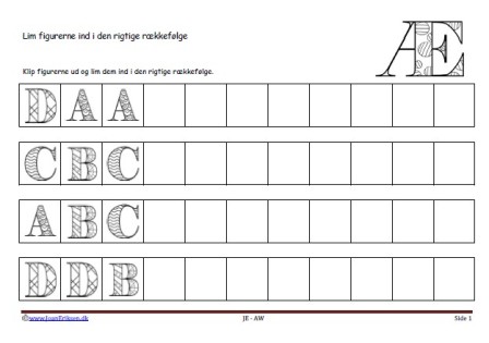 Matematik undervisning i mønster og rækkefølge. Bogstaver