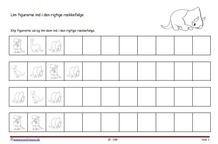 Matematik undervisning i mønster og rækkefølge. Dinosaurus.