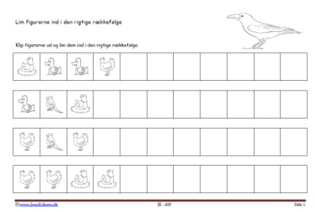 Matematik undervisning i mønster og rækkefølge. Krage, fugle