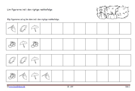 Matematik undervisning i mønster og rækkefølge. Efterår, høstfest.