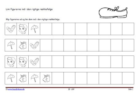 Matematik undervisning i mønster og rækkefølge. Tøj og sko.