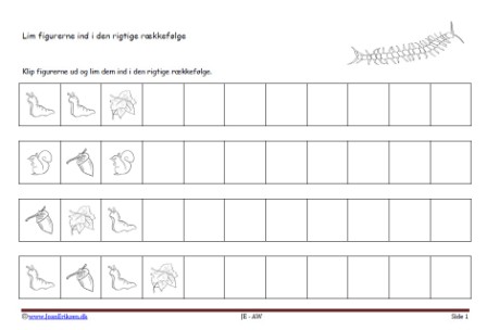 Matematik undervisning i mønster og rækkefølge. Skolopender i skoven.