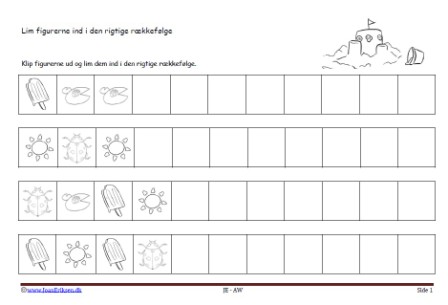 Matematik undervisning i mønster og rækkefølge. Sandslot.