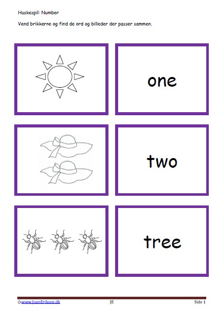 Huskespil, memory til undervisningen, Engelsk