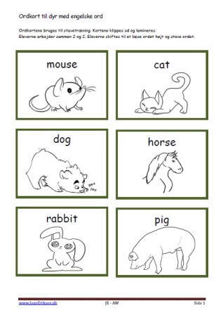Stavekort / ordkort til undervisningen, Engelsk