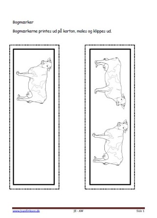 Bogmærke, malebog Indskoling, mellemtrin, Broget ko, Landbrug