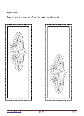 Bogmærke, malebog Indskoling, mellemtrin, Natpåfugleøje, Insekter