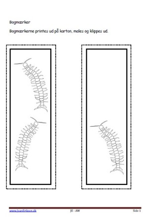 Bogmærke, malebog Indskoling, mellemtrin, Skolopender, Smådyr