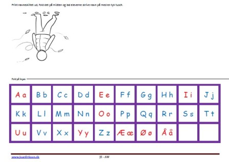 Navneskilte, Undervisning, Indskoling, mellemtrin, Alfabet.