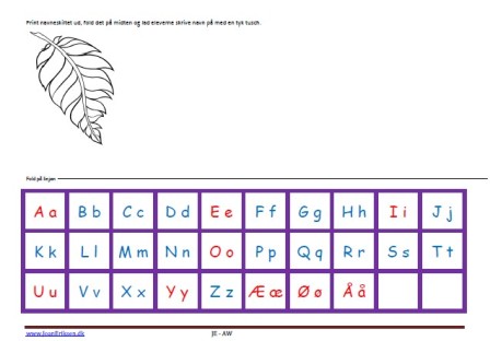 Navneskilte, Undervisning, Indskoling, mellemtrin, Alfabet. Fjer, fugle, Indianer,