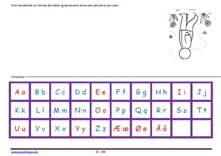 Navneskilte, Undervisning, Indskoling, mellemtrin, Alfabet. Forår