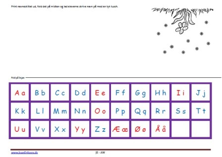 Navneskilte, Undervisning, Indskoling, mellemtrin, Alfabet. Blomst, Vinter,