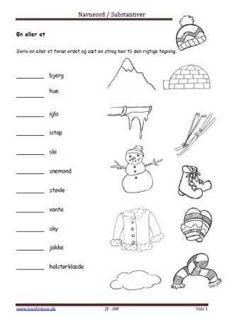 Navneord, Substantiver, En eller et, Elevopgave, Undervisning, Vinter,