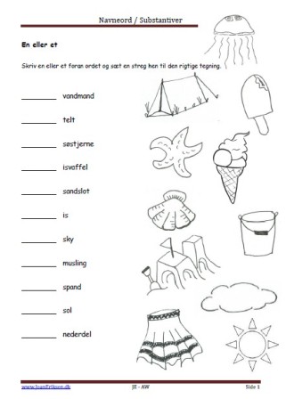Navneord, Substantiver, En eller et, Elevopgave, Undervisning, Sommer
