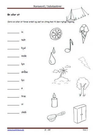 Navneord, Substantiver, En eller et, Elevopgave, Undervisning,