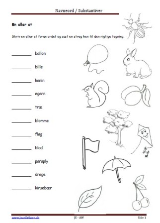 Navneord, Substantiver, En eller et, Elevopgave, Undervisning, Efterår,