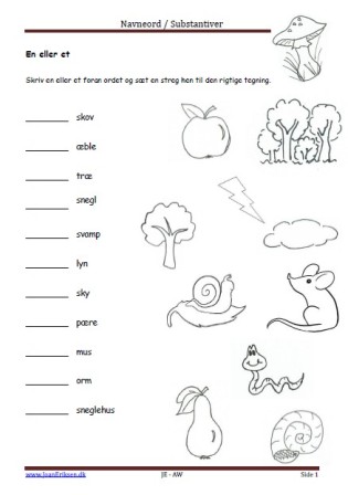 Navneord, Substantiver, En eller et, Elevopgave, Undervisning, Efterår,